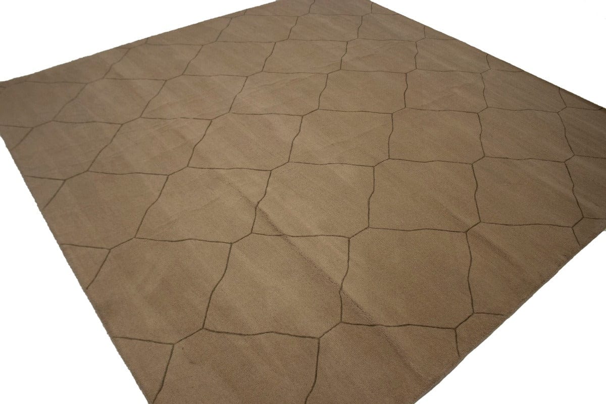 Beige Modern Geometric 9X9 Hand-Tufted Square Rug