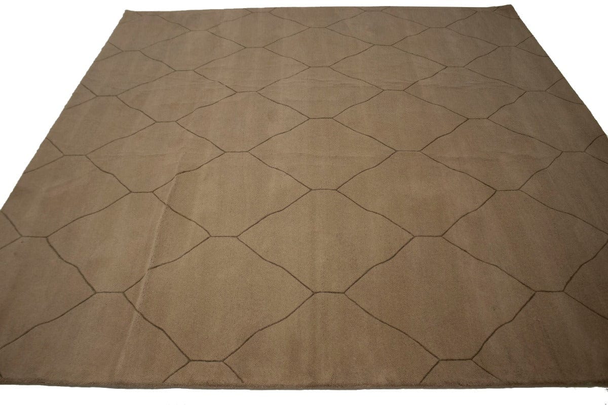 Beige Modern Geometric 9X9 Hand-Tufted Square Rug