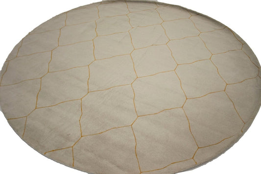 Beige Modern Geometric 9X9 Hand-Tufted Round Rug