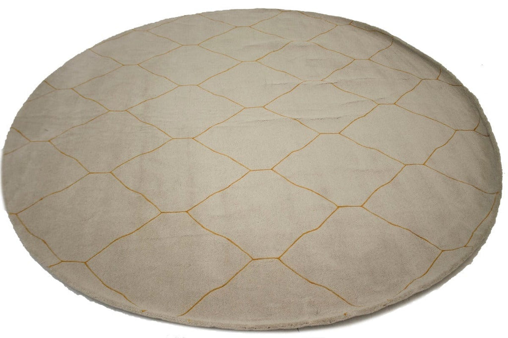 Beige Modern Geometric 9X9 Hand-Tufted Round Rug