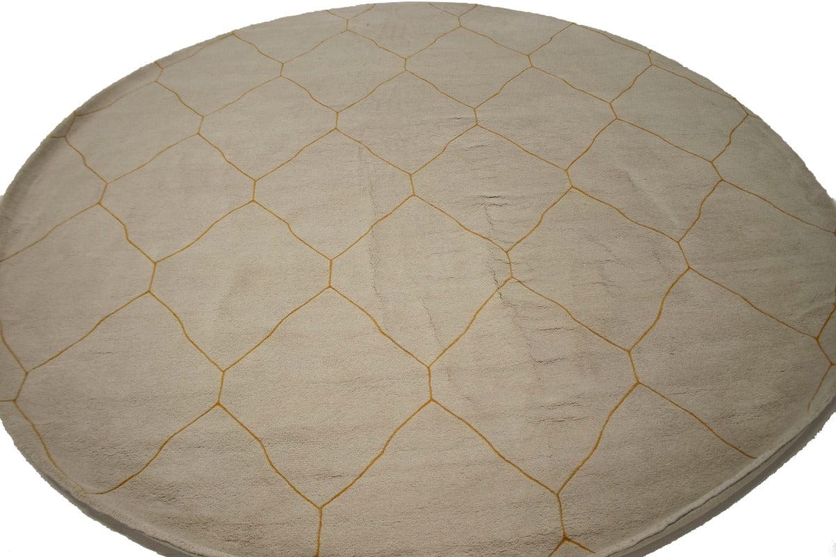 Beige Modern Geometric 9X9 Hand-Tufted Round Rug