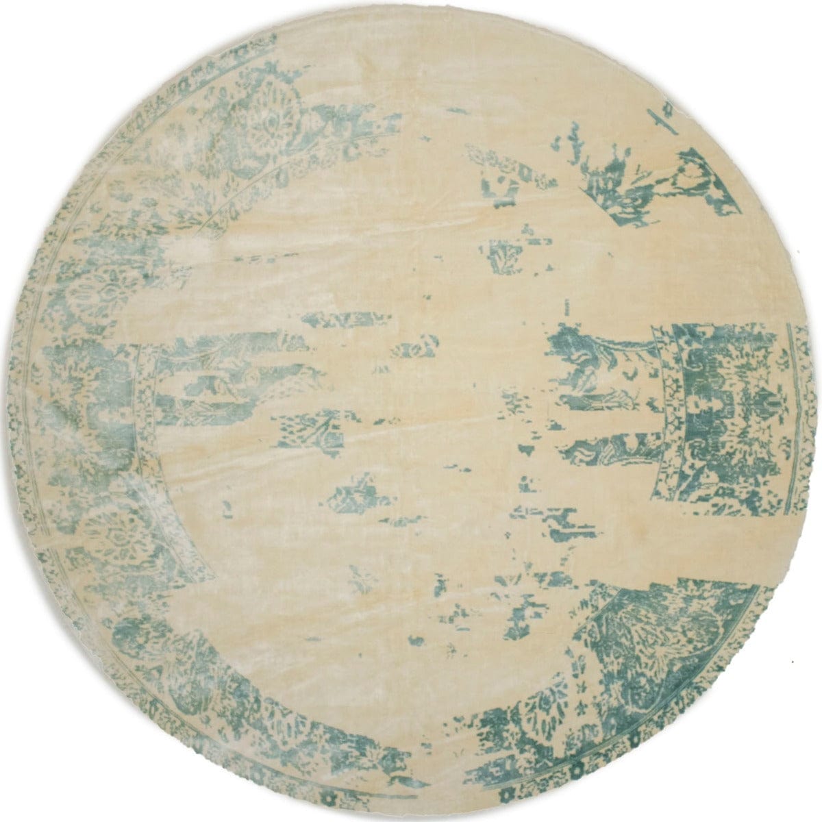 Distressed Floral Modern Green 9X9 Hand-Loomed Round Rug