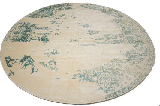 Distressed Floral Modern Green 9X9 Hand-Loomed Round Rug