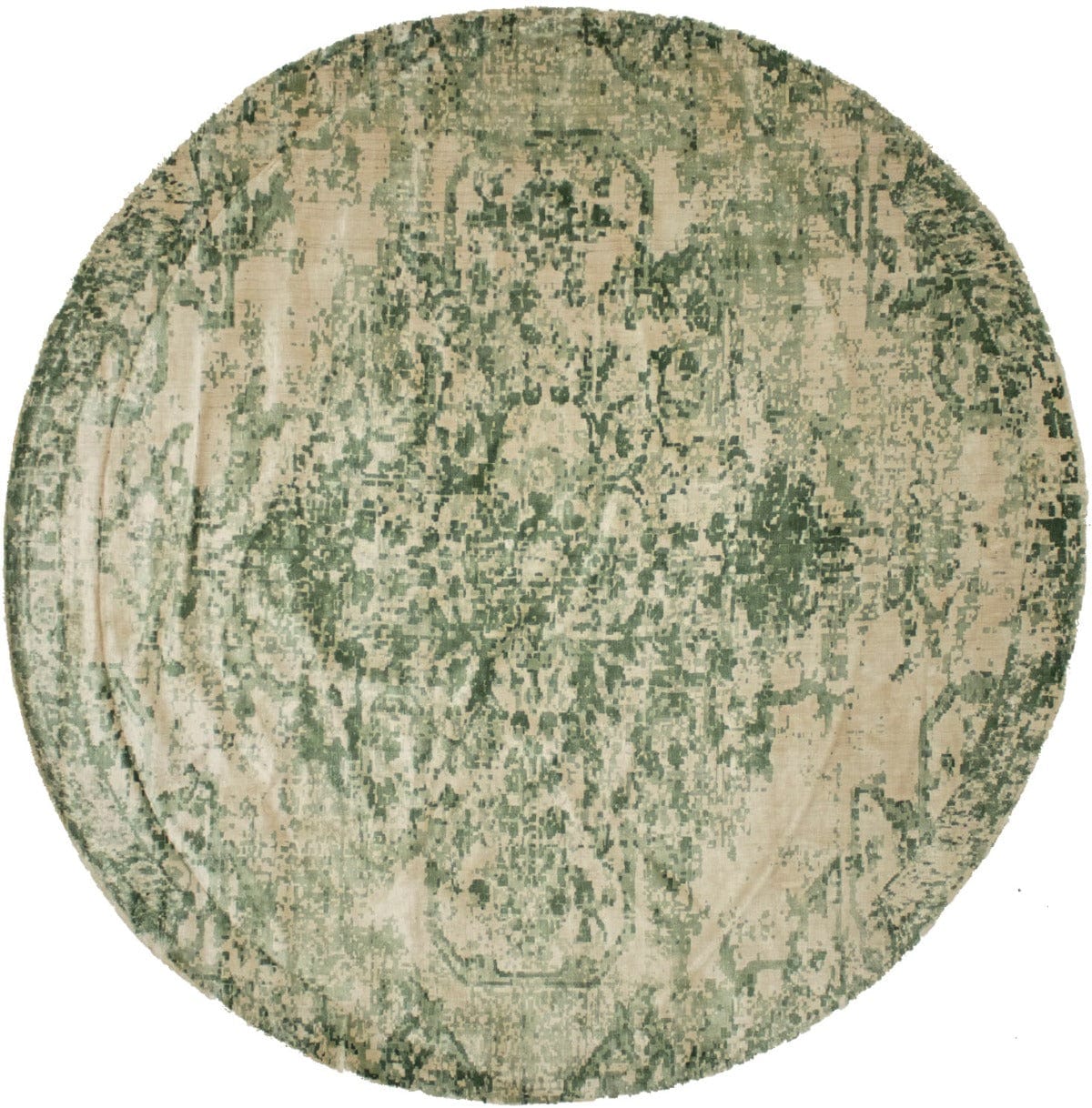 Distressed Floral Modern Olive 9X9 Hand-Loomed Round Rug