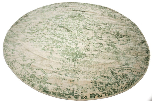 Distressed Floral Modern Olive 9X9 Hand-Loomed Round Rug