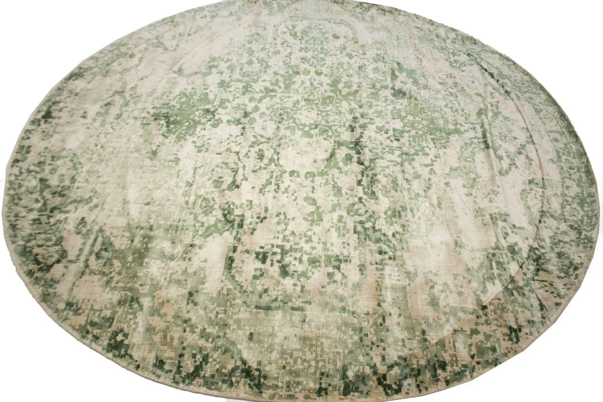 Distressed Floral Modern Olive 9X9 Hand-Loomed Round Rug