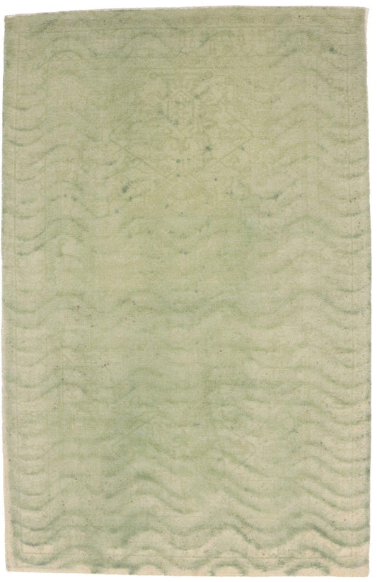 Light Green & Cream Abstract 5X8 Hand-Tufted Modern Rug