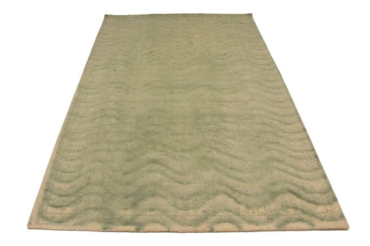 Light Green & Cream Abstract 5X8 Hand-Tufted Modern Rug