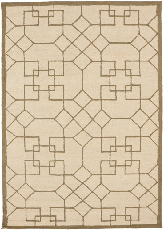 Cream & Brown Geometric 5X8 Hand-Tufted Modern Rug