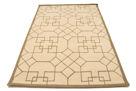 Cream & Brown Geometric 5X8 Hand-Tufted Modern Rug