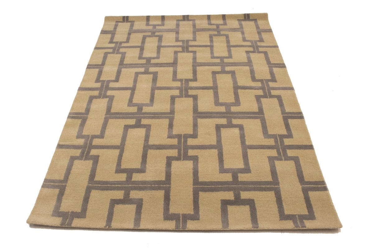 Cream Geometric 5X8 Hand-Tufted Modern Rug