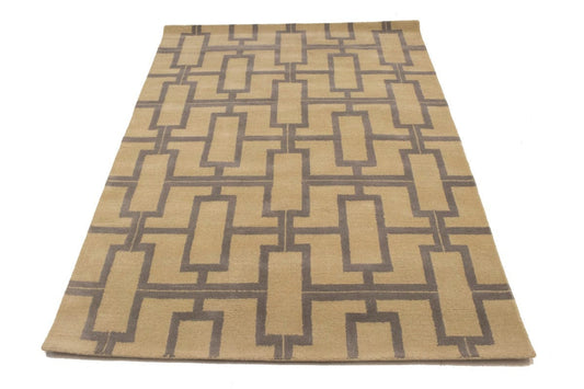 Cream Geometric 5X8 Hand-Tufted Modern Rug