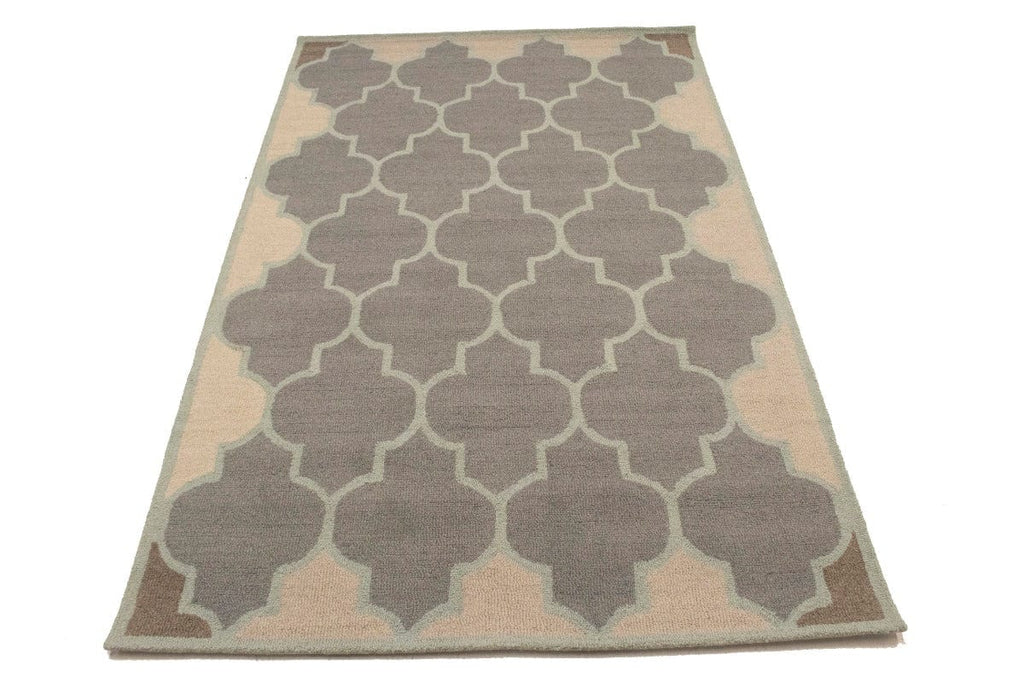 Greige & Green Trellis 5X8 Hand-Tufted Modern Rug