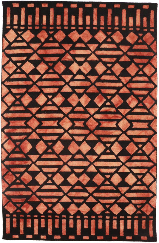 Black & Rust Geometric 5X8 Hand-Tufted Modern Rug