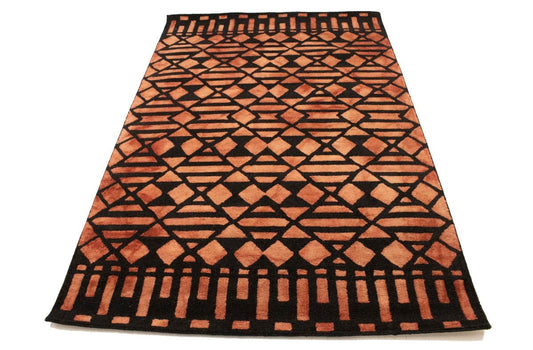 Black & Rust Geometric 5X8 Hand-Tufted Modern Rug