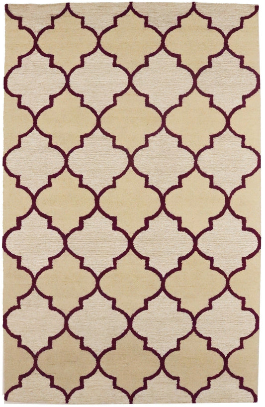 Cream & Fuchsia Trellis 5X8 Hand-Tufted Modern Rug