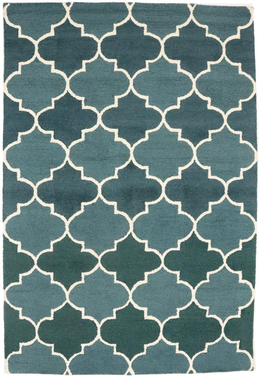 Gray Teal Trellis 5X8 Hand-Tufted Modern Rug