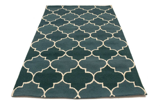 Gray Teal Trellis 5X8 Hand-Tufted Modern Rug