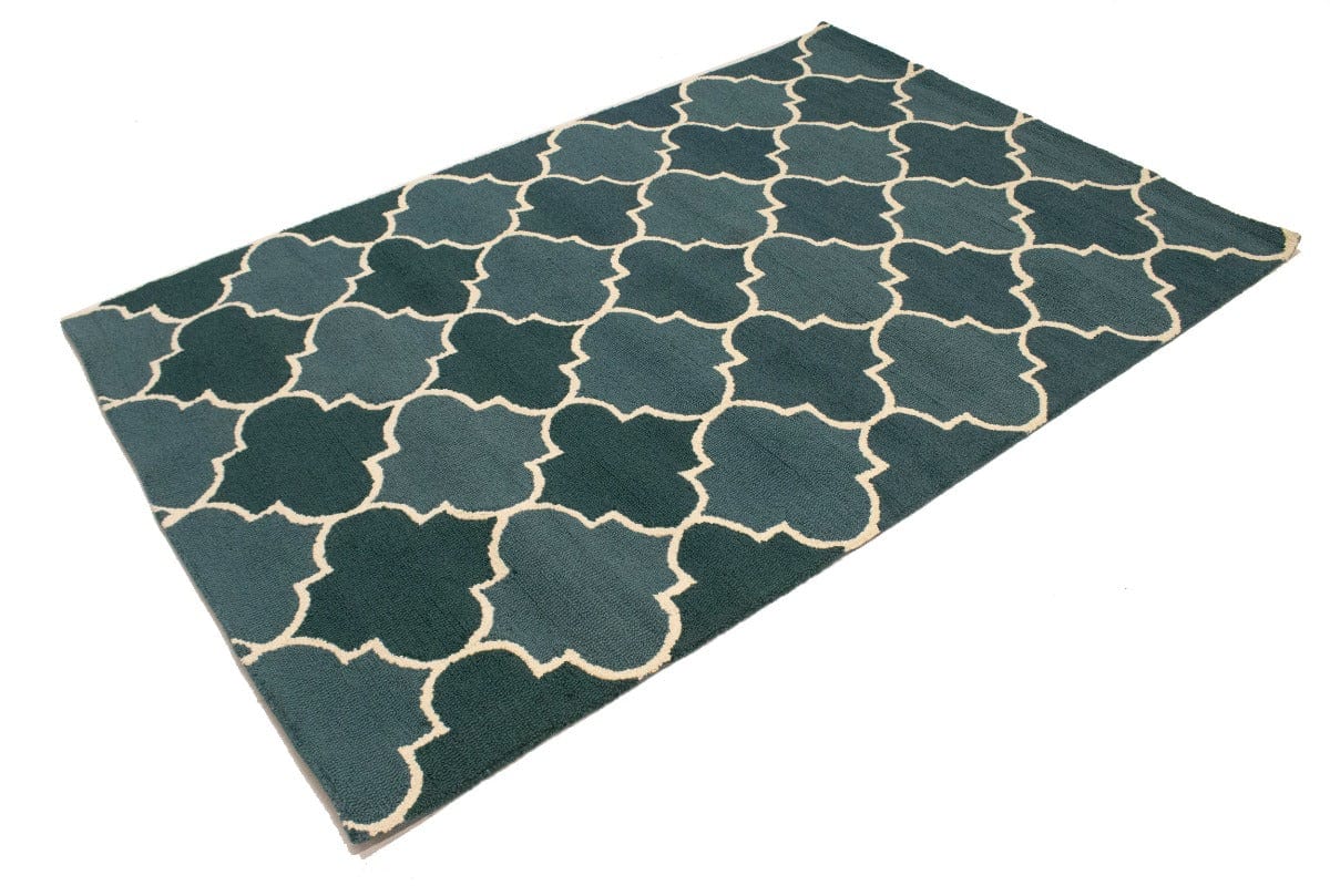 Gray Teal Trellis 5X8 Hand-Tufted Modern Rug