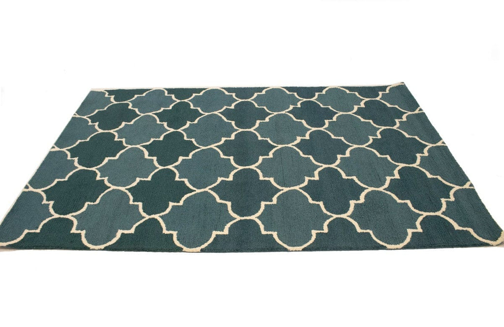 Gray Teal Trellis 5X8 Hand-Tufted Modern Rug