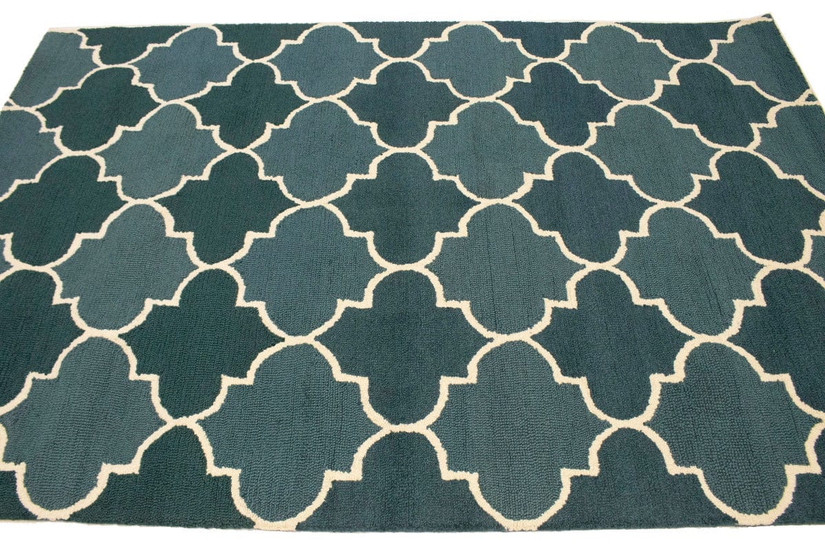 Gray Teal Trellis 5X8 Hand-Tufted Modern Rug