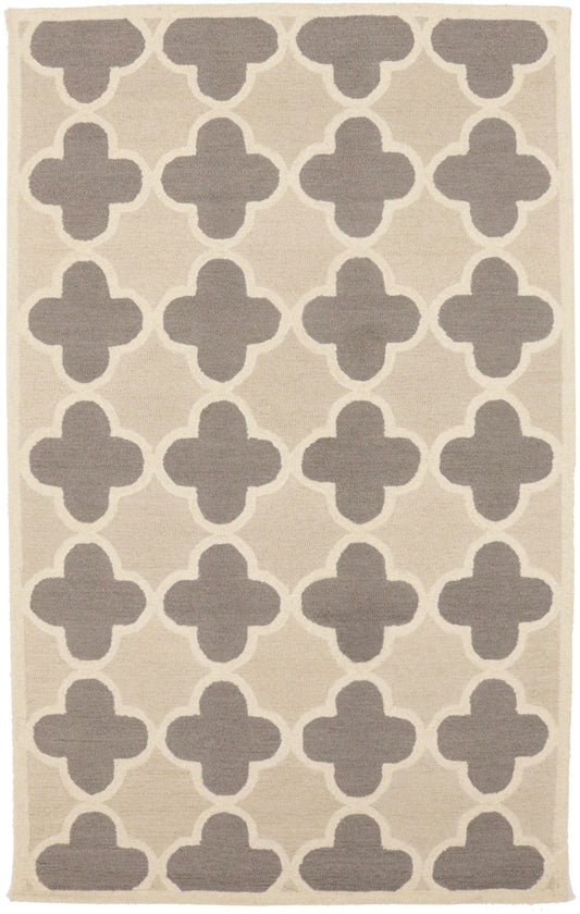 Cream Beige Taupe Trellis 5X8 Hand-Tufted Modern Rug