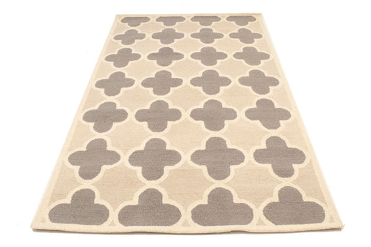 Cream Beige Taupe Trellis 5X8 Hand-Tufted Modern Rug