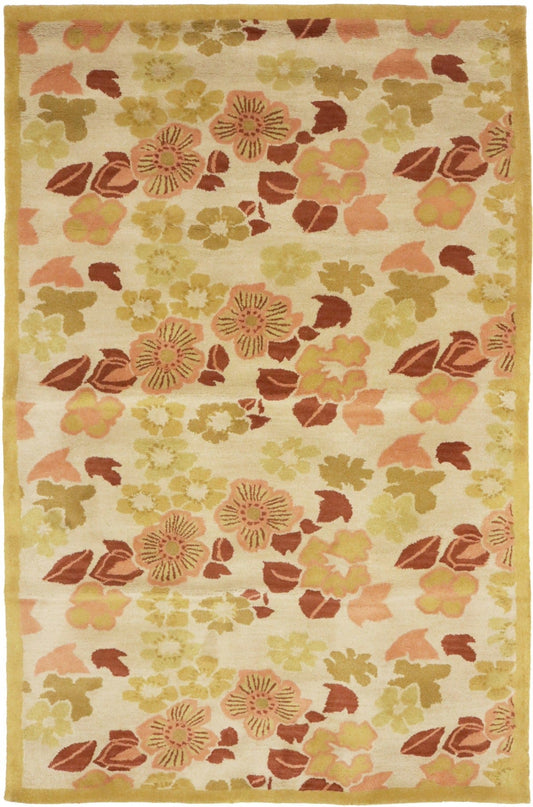 Cream & Gold Floral 5X8 Hand-Tufted Modern Rug