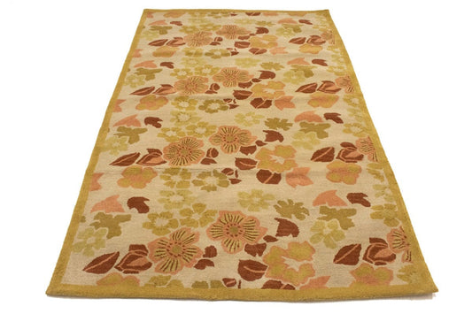 Cream & Gold Floral 5X8 Hand-Tufted Modern Rug