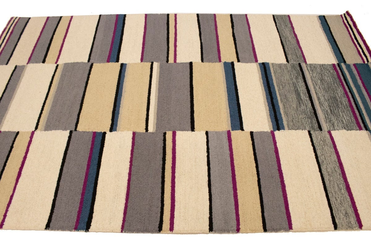 Multicolored Stripes 5X8 Hand-Tufted Modern Rug