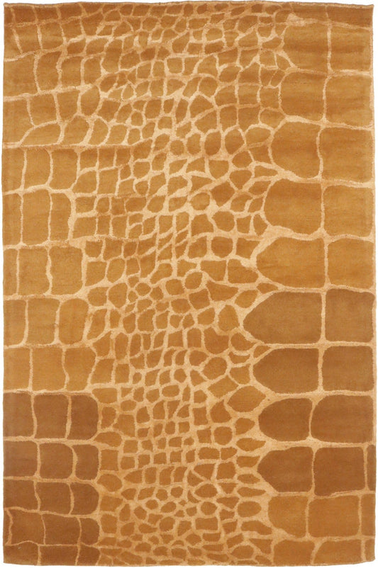 Caramel Brown Abstract 5X8 Hand-Tufted Modern Rug