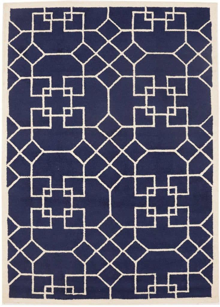 Purple-navy Cream Geometric 5X8 Hand-Tufted Modern Rug