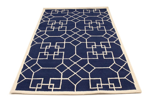 Purple-navy Cream Geometric 5X8 Hand-Tufted Modern Rug