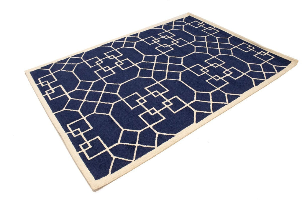 Purple-navy Cream Geometric 5X8 Hand-Tufted Modern Rug