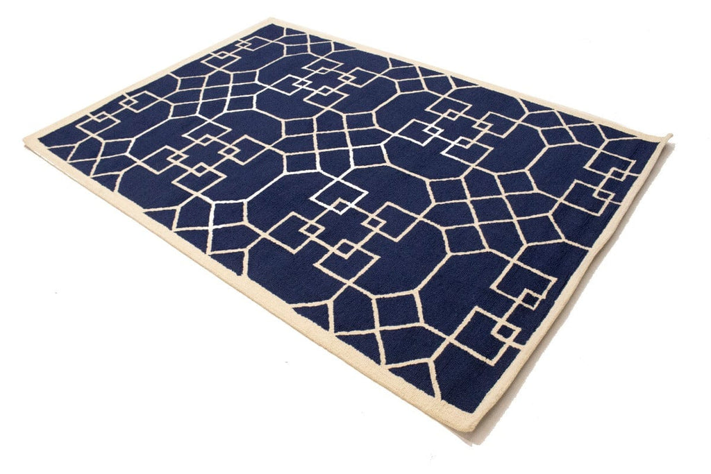 Purple-navy Cream Geometric 5X8 Hand-Tufted Modern Rug