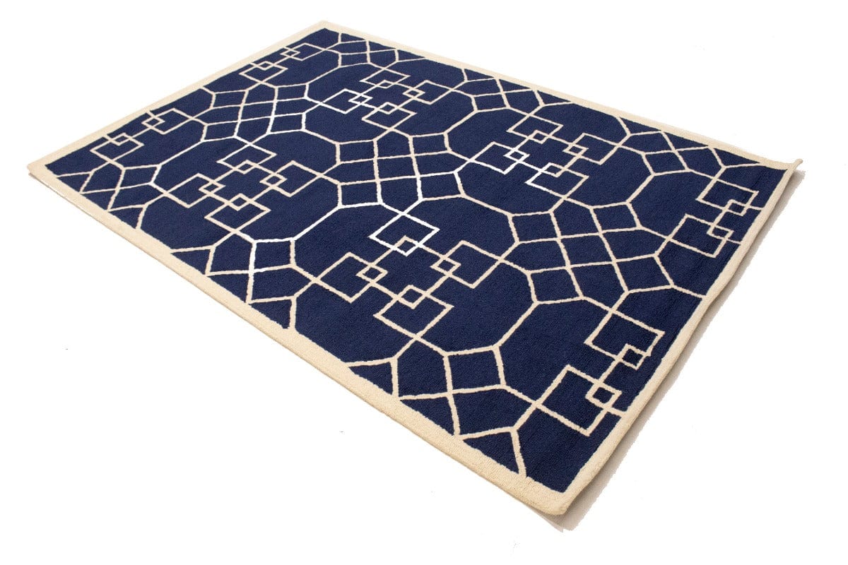 Purple-navy Cream Geometric 5X8 Hand-Tufted Modern Rug