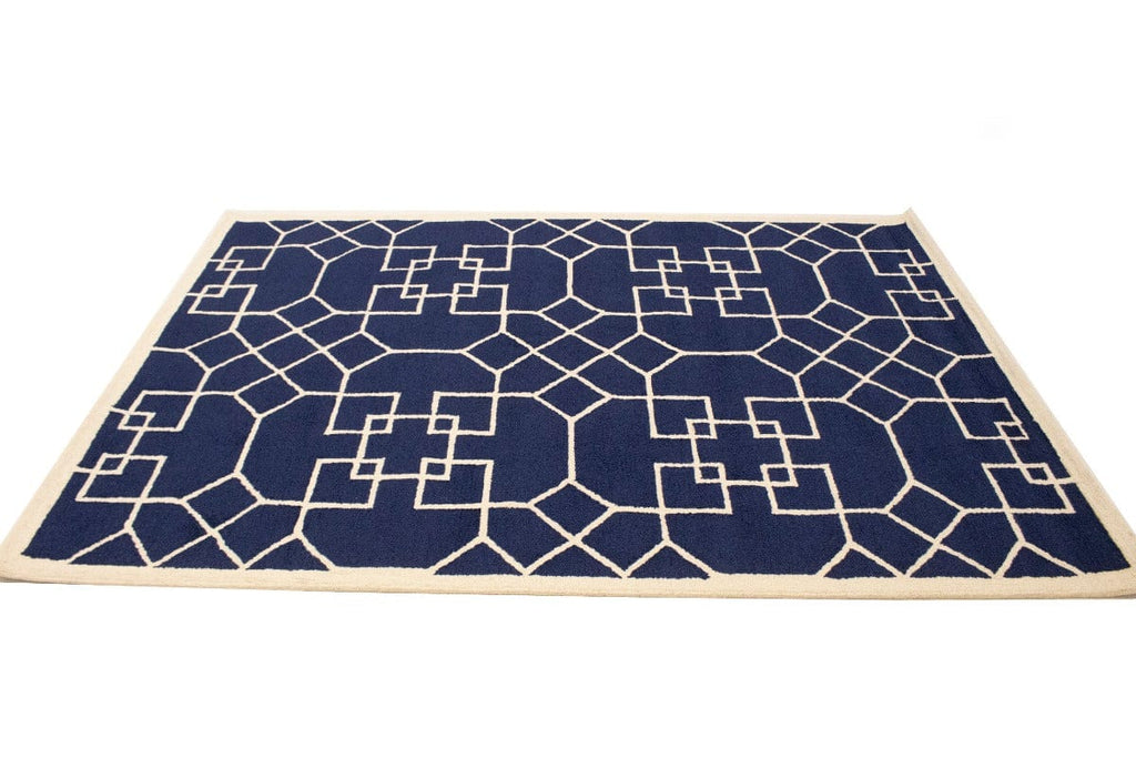 Purple-navy Cream Geometric 5X8 Hand-Tufted Modern Rug