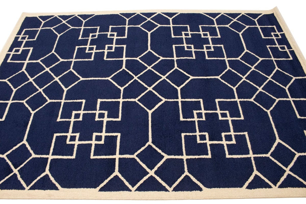 Purple-navy Cream Geometric 5X8 Hand-Tufted Modern Rug