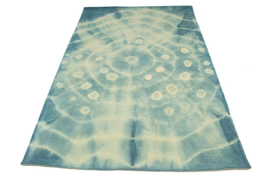 Teal Blue Tie-Dye 5X8 Hand-Tufted Modern Rug