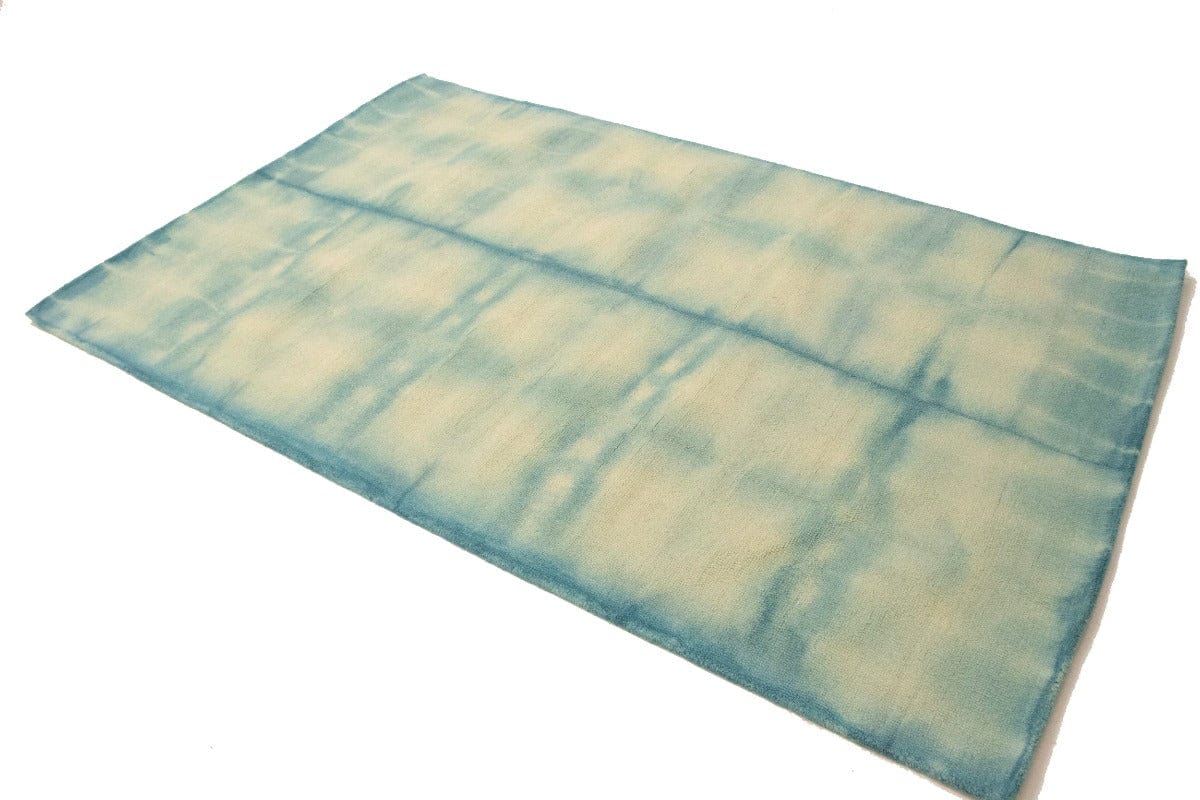 Teal Blue Tie-Dye 5X8 Hand-Tufted Modern Rug