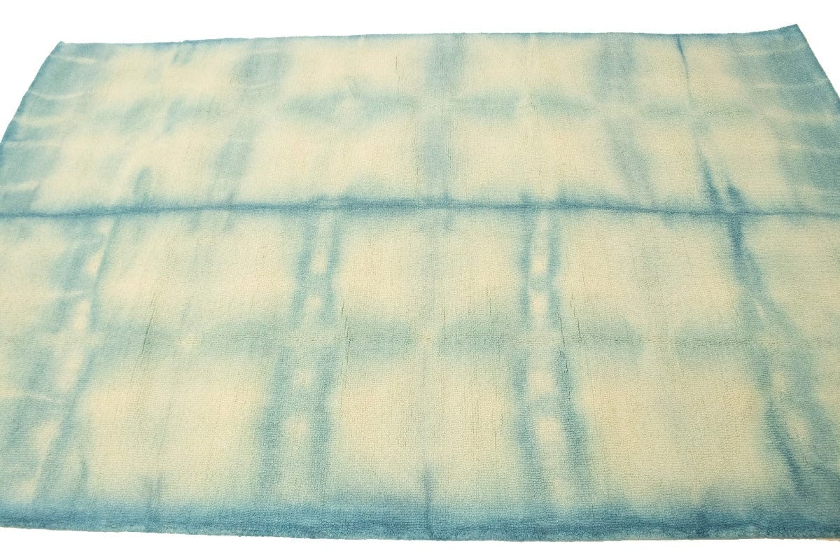 Teal Blue Tie-Dye 5X8 Hand-Tufted Modern Rug