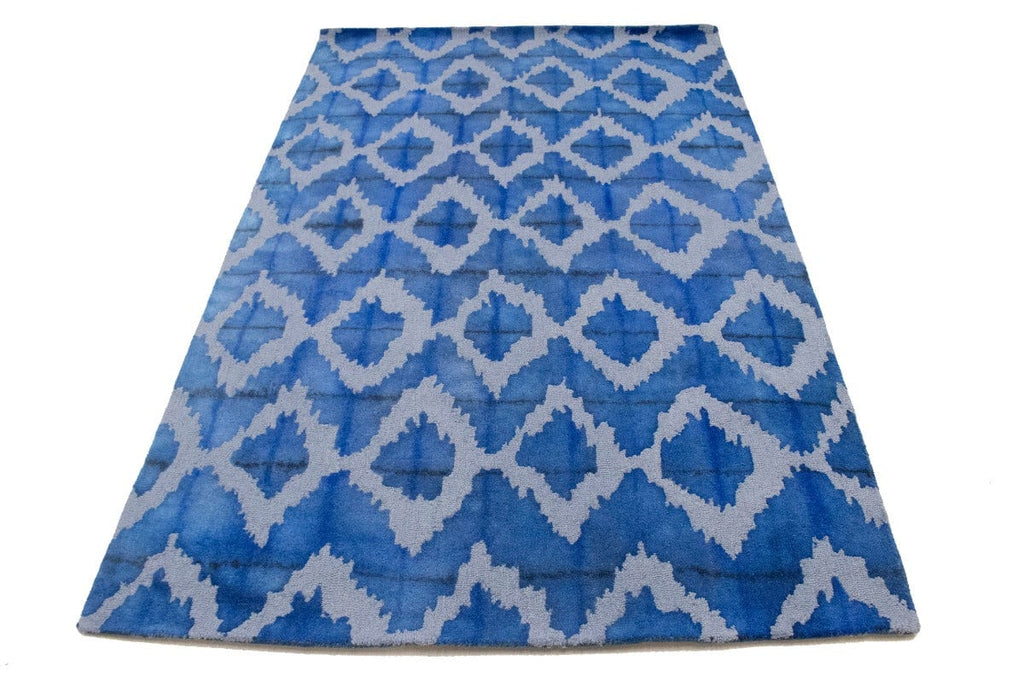 Blue Abstract 5X8 Hand-Tufted Modern Rug