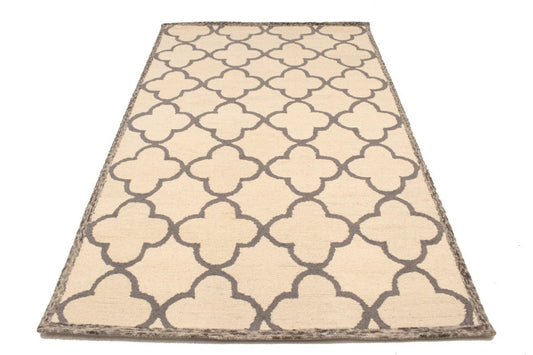 Cream & Taupe Trellis 5X8 Hand-Tufted Modern Rug