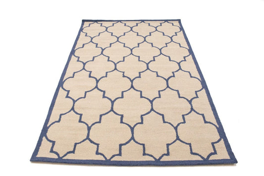 Cream & Blue-gray Trellis 5X8 Hand-Tufted Modern Rug