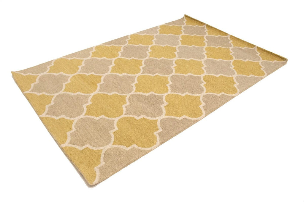 Beige & Gold Trellis 5X8 Hand-Tufted Modern Rug