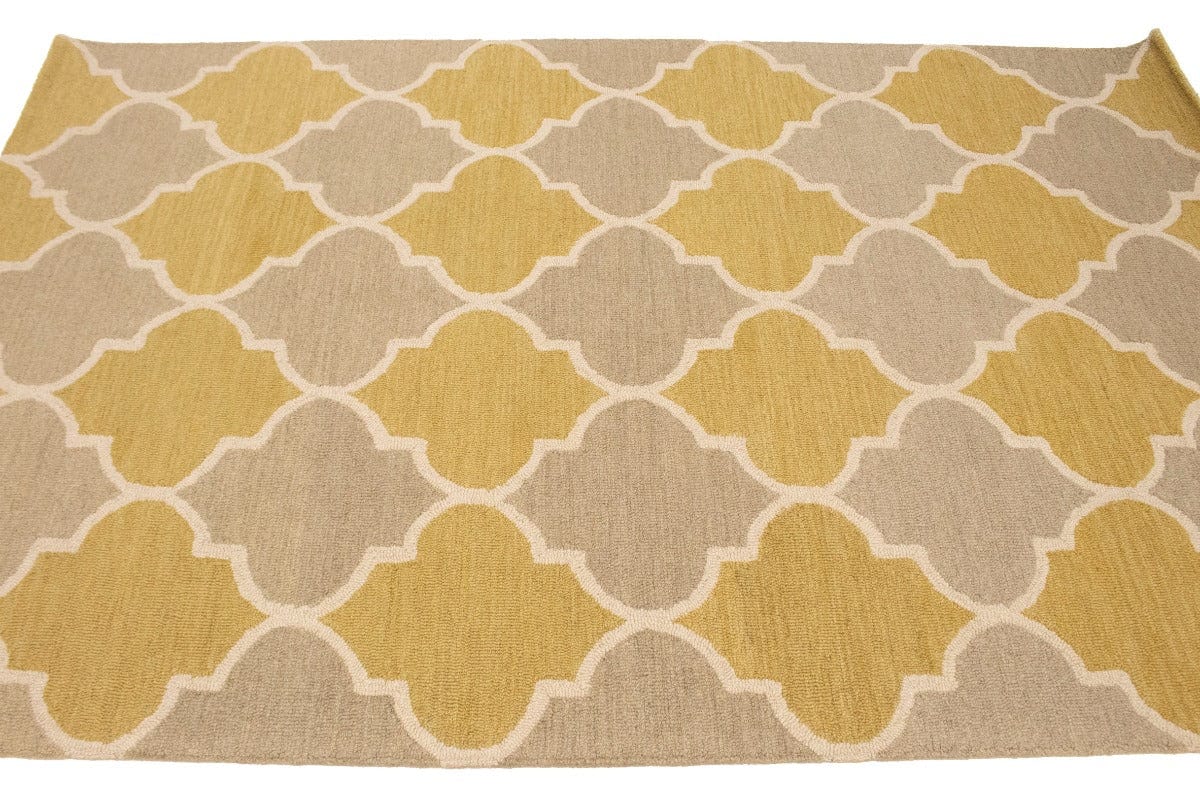 Beige & Gold Trellis 5X8 Hand-Tufted Modern Rug