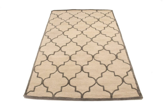 Cream & Brown Trellis 5X8 Hand-Tufted Modern Rug