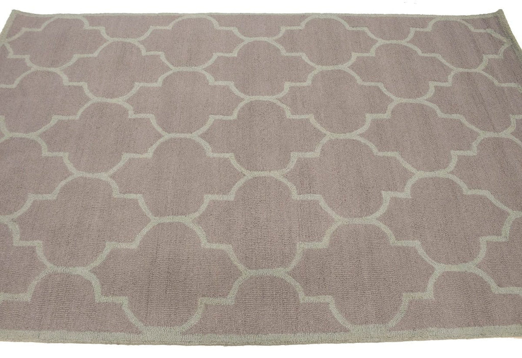 Tan & Light Green Trellis 5X8 Hand-Tufted Modern Rug