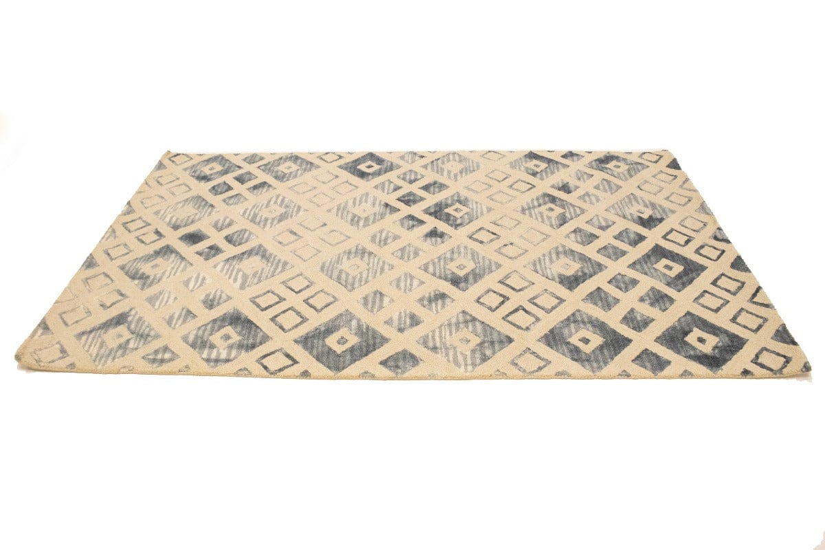 Cream & Gray Geometric 5X8 Hand-Tufted Modern Rug