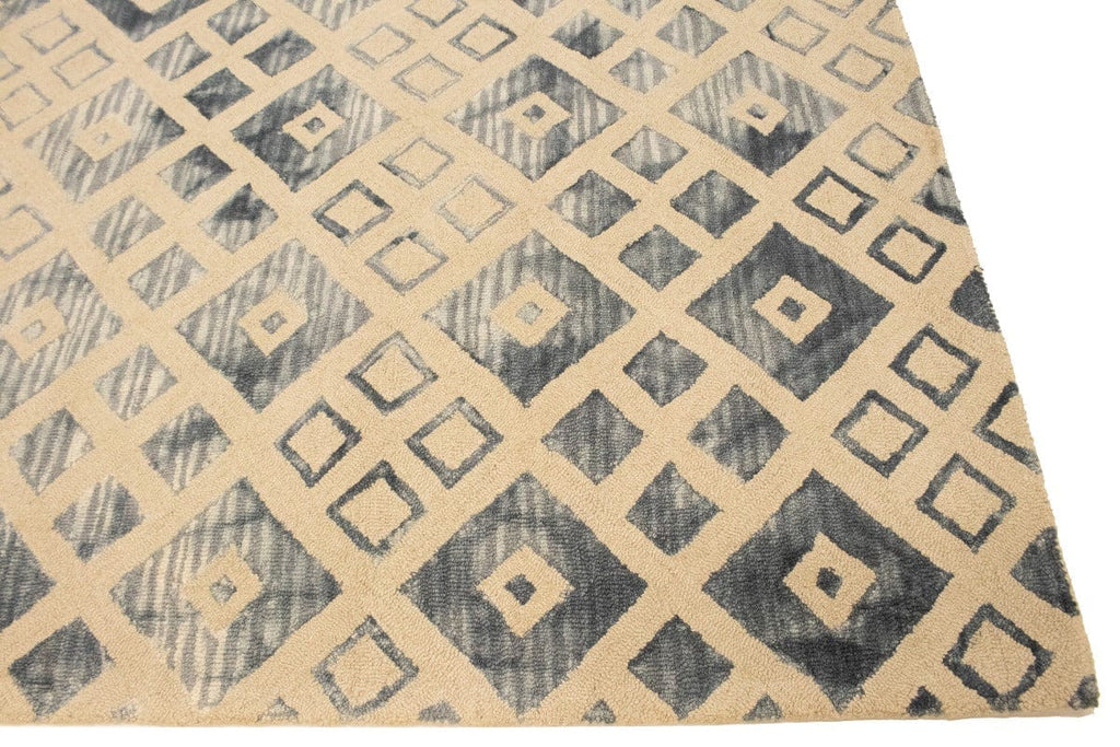 Cream & Gray Geometric 5X8 Hand-Tufted Modern Rug